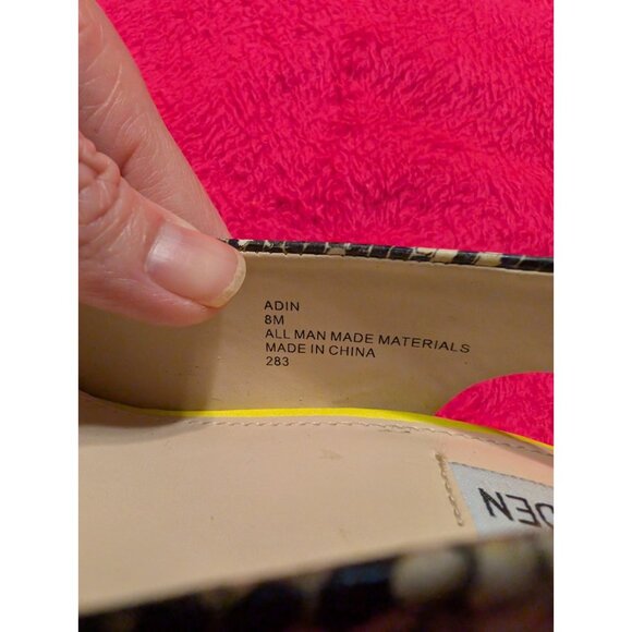 Steve Madden ADIN Snakeskin Neon Yellow Platform Peep Toe Slingback Heels 8M - Picture 4 of 9